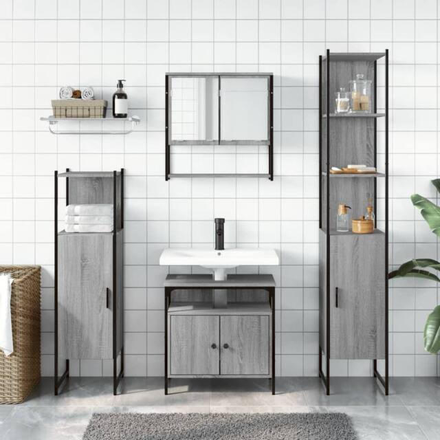 Berkfield Home Durable 4 Piece Bathroom Furniture Set Grey Sonoma Engineered Wood - image 1