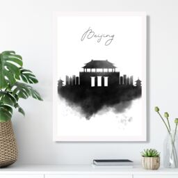 ARTZE Beijing Watercolour Skyline City Framed Print SIZE: A2 with White Frame in Black - Size: A4 - thumbnail 2