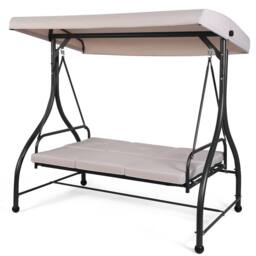 Gymax Patio Swing 3-Person Convertible Canopy Swing With Cushion Seats in Beige - thumbnail 1