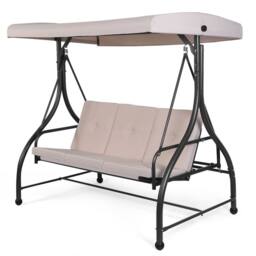 Gymax Patio Swing 3-Person Convertible Canopy Swing With Cushion Seats in Beige - thumbnail 6