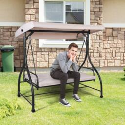 Gymax Patio Swing 3-Person Convertible Canopy Swing With Cushion Seats in Beige - thumbnail 3