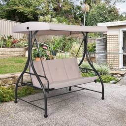 Gymax Patio Swing 3-Person Convertible Canopy Swing With Cushion Seats in Beige - thumbnail 5