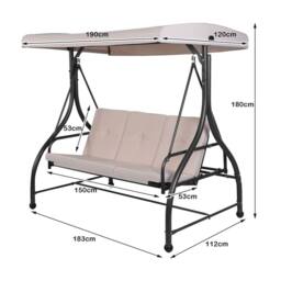 Gymax Patio Swing 3-Person Convertible Canopy Swing With Cushion Seats in Beige - thumbnail 2
