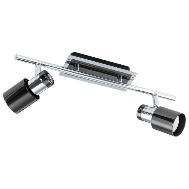 Loops Flush Ceiling 2 Spot Lights Back Plate & Shade Nickel Black Bulb GU10 2x5W Incl in Metallics - image 1
