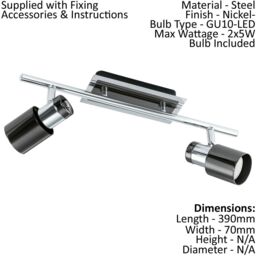 Loops Flush Ceiling 2 Spot Lights Back Plate & Shade Nickel Black Bulb GU10 2x5W Incl in Metallics - thumbnail 2