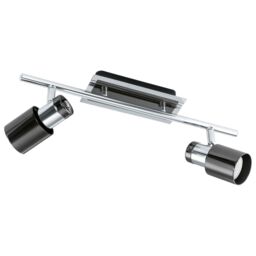 Loops Flush Ceiling 2 Spot Lights Back Plate & Shade Nickel Black Bulb GU10 2x5W Incl in Metallics