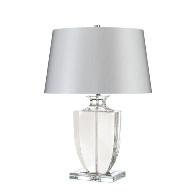 Loops Table Lamp Clear Crystal Glass Flat Vase Silver Sheer Fabric Shade LED E27 60W in Metallics
