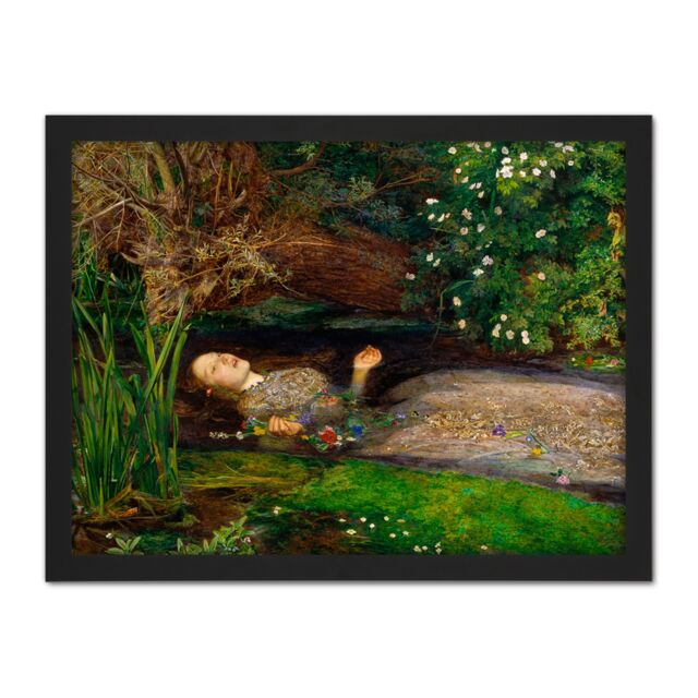 "Artery8 Wall Art Print John Everett Millais Ophelia Cropped Large Framed Wall Décor Art in Brown - Size: W18"" x H24""" - image 1