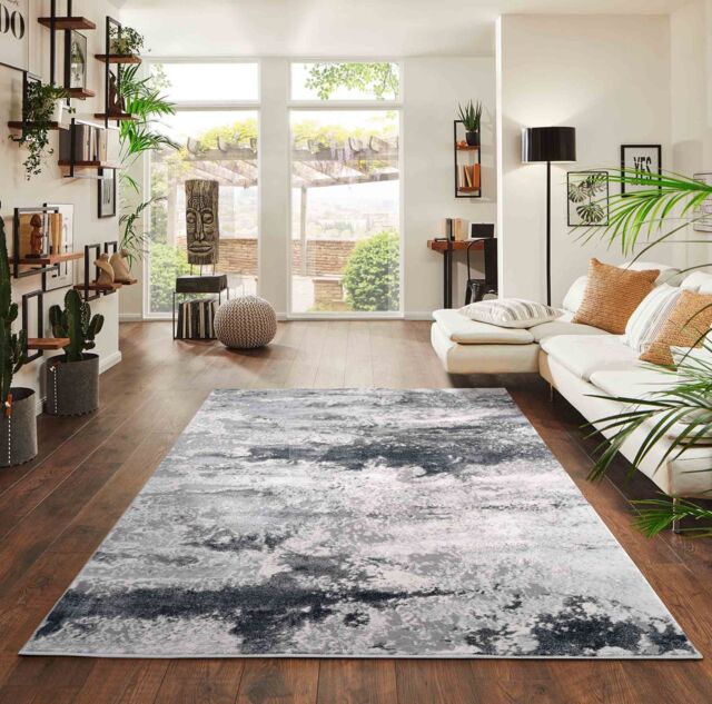 Desire Rugs Onyx Modern Abstract Area Rug - Stylish Sprayed Design for Elegant Interiors in Silver - Size: 60 cm x 220 cm - image 1