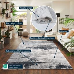 Desire Rugs Onyx Modern Abstract Area Rug - Stylish Sprayed Design for Elegant Interiors in Silver - Size: 60 cm x 220 cm - thumbnail 6