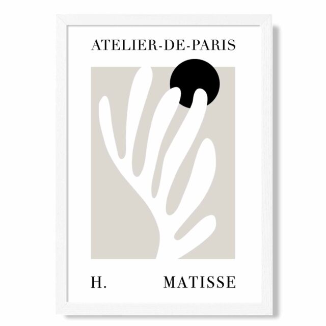 ARTZE Matisse Floral Cutout Beige & Black Exhibition Framed Print SIZE: A3 with White Frame - Size: A4 - image 1