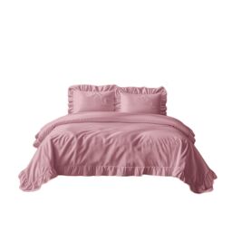 Snug City Duvet Cover & Pillowcase Set Trendy Polycotton Frilled Design Linen in Pink - Size: King - thumbnail 2