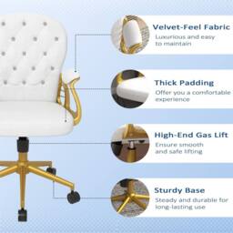 Havendro Luxury Padded Velour Office Chair 360° Swivel Cream White - Size: 100 cm x 15 cm - thumbnail 4