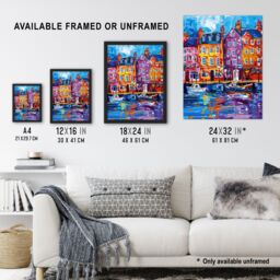 Artery8 Colourful Scarborough Harbour Yorkshire Painting Framed Art Print - Size: A4 - thumbnail 3