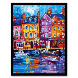 Artery8 Colourful Scarborough Harbour Yorkshire Painting Framed Art Print - Size: A4 - thumbnail 1