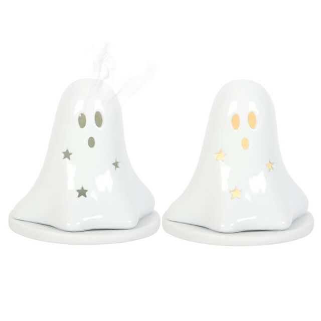Something Different Ceramic Ghost Tealight & Incense Cone Holder in White - image 1