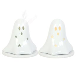 Something Different Ceramic Ghost Tealight & Incense Cone Holder in White