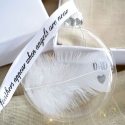 Amaya Rose Ltd In Memory of Dad Feather Round Bauble Gift Boxed. Memorial Christmas Décor in Clear - thumbnail 5