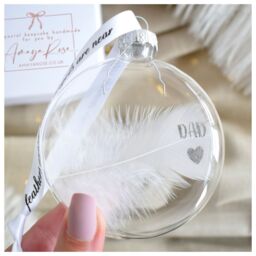 Amaya Rose Ltd In Memory of Dad Feather Round Bauble Gift Boxed. Memorial Christmas Décor in Clear - thumbnail 2
