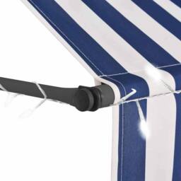 Berkfield Home Manual Retractable Awning with LED 250 cm Blue & White - thumbnail 4