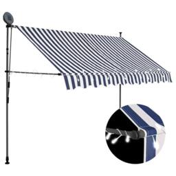 Berkfield Home Manual Retractable Awning with LED 250 cm Blue & White - thumbnail 2