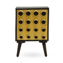 Orsina Storage Cabinets, Black Mango Wood with Warm Metallic Finish, One Door Storage & Modern Shelving Space in Gold