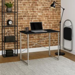 Harbour Housewares Wooden Office Desk - PC Computer Laptop Compact Workstation Study Desk in Black - thumbnail 6