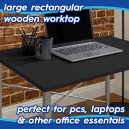 Harbour Housewares Wooden Office Desk - PC Computer Laptop Compact Workstation Study Desk in Black - thumbnail 3