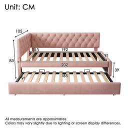 Matteo Pink Velvet Upholstered Daybed with Pull-Out Trundle, Single 3FT - thumbnail 2