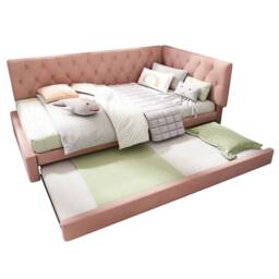 Matteo Pink Velvet Upholstered Daybed with Pull-Out Trundle, Single 3FT - thumbnail 6