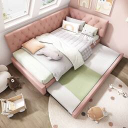 Matteo Pink Velvet Upholstered Daybed with Pull-Out Trundle, Single 3FT - thumbnail 7