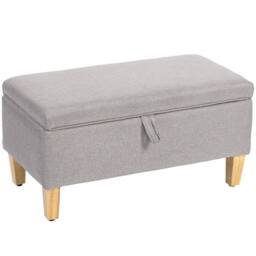 Wyld Haus Solo Linen Effect Light Grey Storage Ottoman Bench Natural Wooden Legs - thumbnail 2