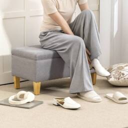 Wyld Haus Solo Linen Effect Light Grey Storage Ottoman Bench Natural Wooden Legs - thumbnail 8