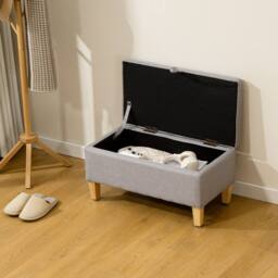 Wyld Haus Solo Linen Effect Light Grey Storage Ottoman Bench Natural Wooden Legs - thumbnail 7
