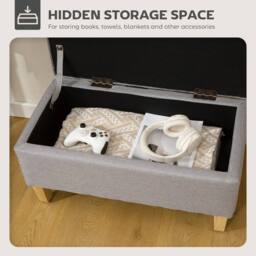 Wyld Haus Solo Linen Effect Light Grey Storage Ottoman Bench Natural Wooden Legs - thumbnail 4