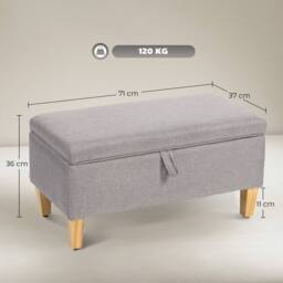 Wyld Haus Solo Linen Effect Light Grey Storage Ottoman Bench Natural Wooden Legs - thumbnail 3