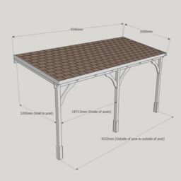 Rutland County Garden Furniture Ltd Felt Shingle Roof Car Port 3 Post, Wood - L350 x W434 cm - Light Green - thumbnail 5