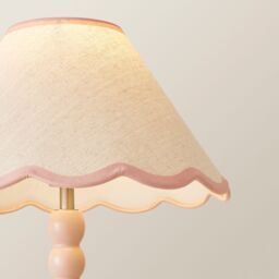 ValueLights Bobbins Rose Pink Table Lamp with Tapered Natural Linen Scallop Shade with Bulb in Pale Pink - thumbnail 3