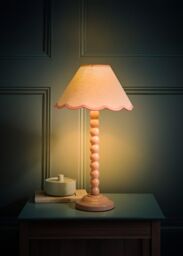ValueLights Bobbins Rose Pink Table Lamp with Tapered Natural Linen Scallop Shade with Bulb in Pale Pink - thumbnail 2