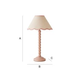 ValueLights Bobbins Rose Pink Table Lamp with Tapered Natural Linen Scallop Shade with Bulb in Pale Pink - thumbnail 7