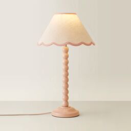 ValueLights Bobbins Rose Pink Table Lamp with Tapered Natural Linen Scallop Shade with Bulb in Pale Pink - thumbnail 6