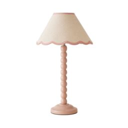 ValueLights Bobbins Rose Pink Table Lamp with Tapered Natural Linen Scallop Shade with Bulb in Pale Pink - thumbnail 5