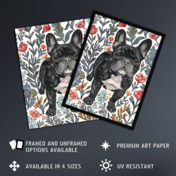 "Artery8 Cute French Bulldog in Flower Garden Dog Lover Wall Art Print - Size: W24"" x H32""" - thumbnail 2