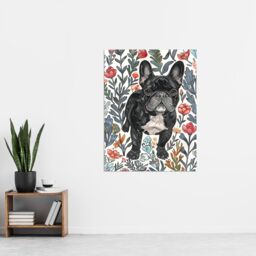 "Artery8 Cute French Bulldog in Flower Garden Dog Lover Wall Art Print - Size: W24"" x H32""" - thumbnail 4