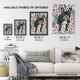 "Artery8 Cute French Bulldog in Flower Garden Dog Lover Wall Art Print - Size: W24"" x H32""" - thumbnail 3