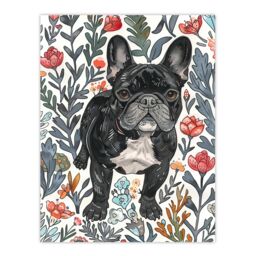 "Artery8 Cute French Bulldog in Flower Garden Dog Lover Wall Art Print - Size: W24"" x H32""" - thumbnail 1