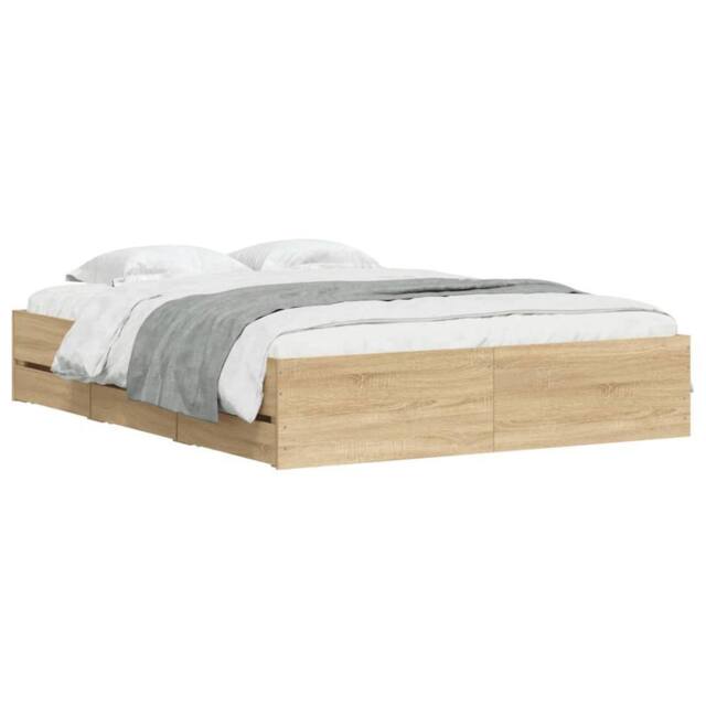 Berkfield Home Modern Bed Frame with Drawers without Mattress Sonoma Oak 140x200 cm in Tan - image 1