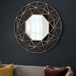 Agenzia 14 Modern 3D Gold Metal Frame Round Mirror 88.5cm Diameter - Size: Large