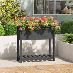 Berkfield Home Planter with Shelf Grey 82.5x34.5x81 cm Solid Wood Pine - thumbnail 2