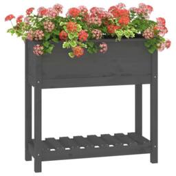 Berkfield Home Planter with Shelf Grey 82.5x34.5x81 cm Solid Wood Pine - thumbnail 4